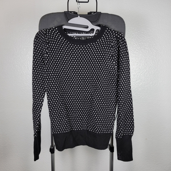 Tahari Womens Sweater Size Black White Polka Dot Pullover Top Puff Sleeve Sz XS - Picture 1 of 7